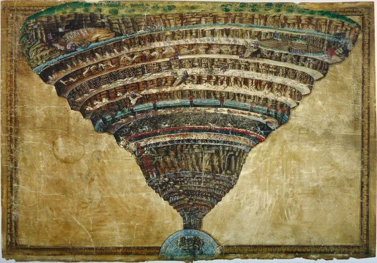 A 15th-century illustration to Dante's Divine Comedy, showing the abyss of hell.