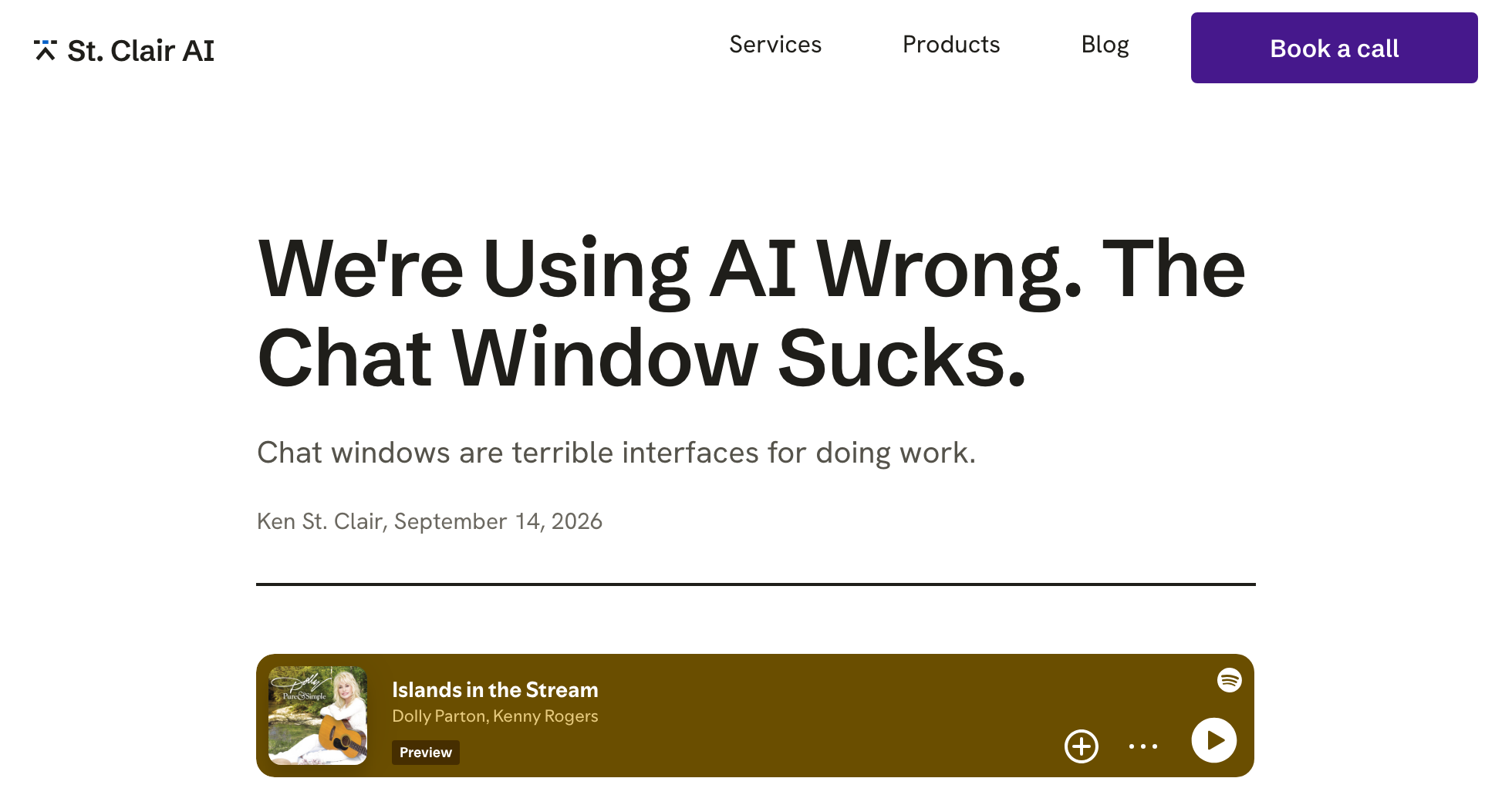 The St. Clair AI blog with the post title: We're Using AI Wrong. The Chat Window Sucks.