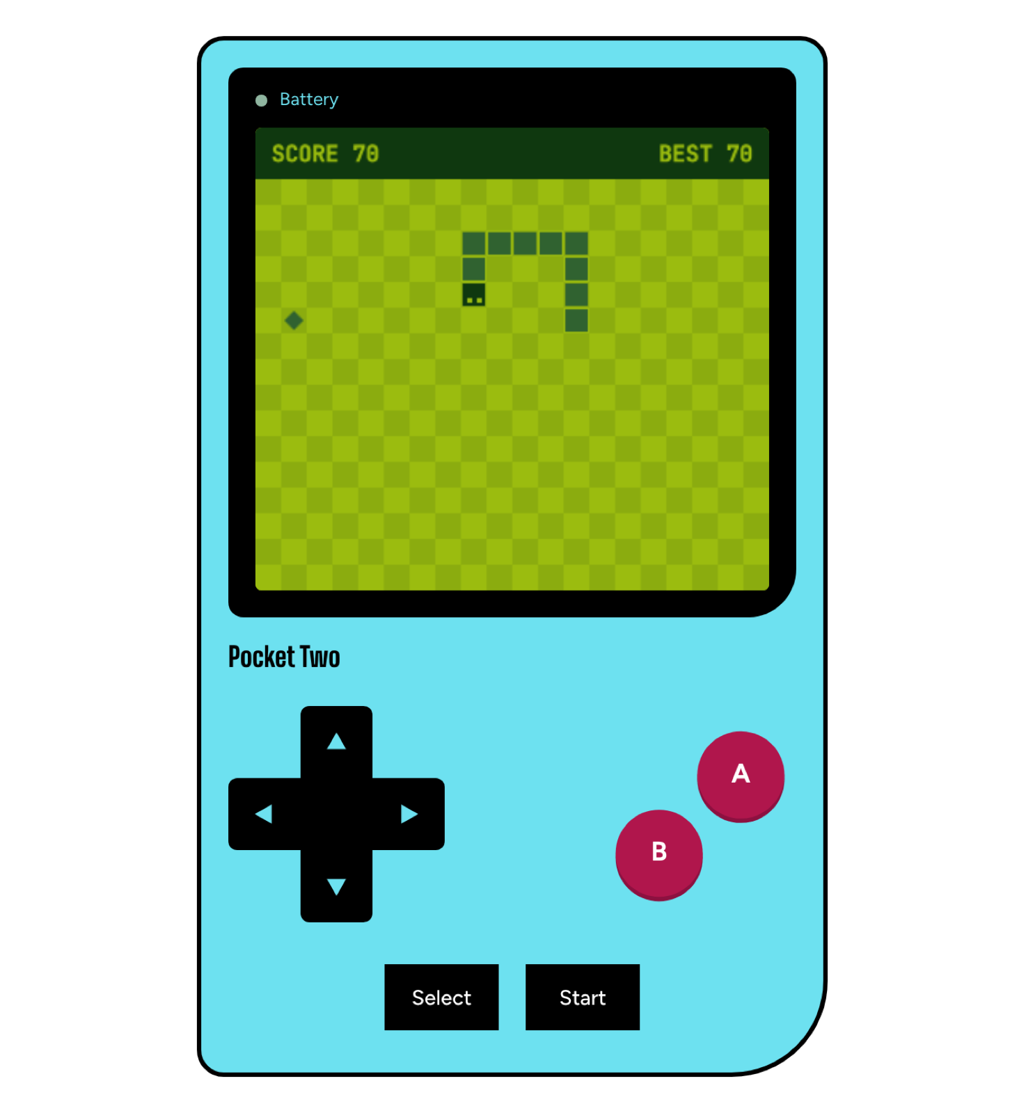 Lahe retro console with Snake mid-game